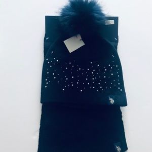 Kids Shimmering Pom Pom Hat/beanie & Scarf Set